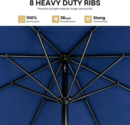 Sannwsg Outdoor Patio Umbrella,Table Umbrella with Push Button Crank,Market Umbrella with 8 Sturdy Ribs,Yard Umbrella