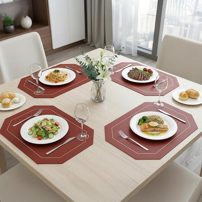 Oil-Proof Faux Leather Dual Sided Placemats Set of 4,Wipeable Table Protective Mats,Heat-Resistant Dining for Kitchen, Indoor Outdoor Use,Black&Red