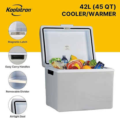Koolatron 12V Iceless Cooler & Warmer – Portable 45 Qt Electric Cooler for Car, Truck, Camper, Boat, Hard Sided Mini Fridge for Camping, Picnic, Travel, Lunch, Food, Drinks, Bedroom, Office, Dorm