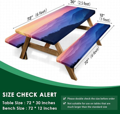 Picnic Table Cover with Bench Covers, Nature, 3PCS, 72 Inch | Full Elastic Edge Camping Tablecloth Waterproof Wipeable RV Outdoor Patio Park Essentials Drawstring Bag