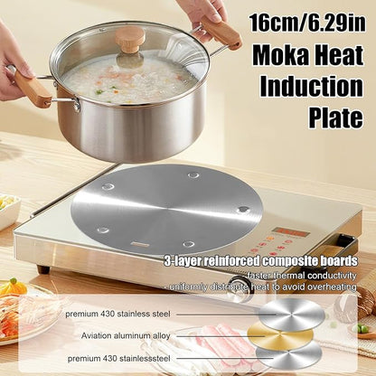 Longzhuo Heat Diffuser Plate, Grouarty Stainless Steel Induction Plate, Induction Cooktop Converter Plate with Handle, for Electric Gas Glass Cooktop Hob Ring (6.29 inches (16 cm))