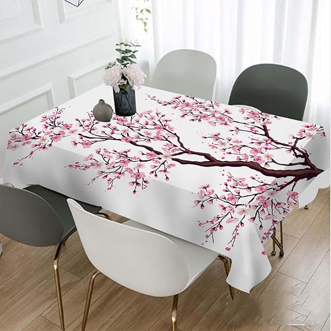 TKS MITLAN Cherry Japanese Tablecloth Decor Branch Flower Bud Twig Foliage Bloom Tree Table Cloth Dining Room Kitchen Table Cover 60" X 84" Oblong/Rectangle