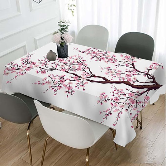 TKS MITLAN Cherry Japanese Tablecloth Decor Branch Flower Bud Twig Foliage Bloom Tree Table Cloth Dining Room Kitchen Table Cover 60" X 84" Oblong/Rectangle