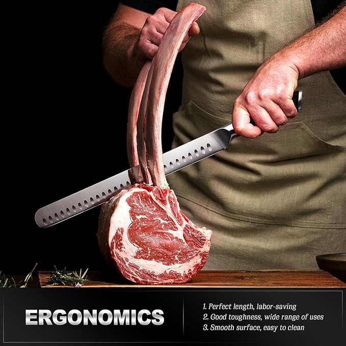 YFWOOD Slicing Carving Knife, 12 inch Brisket Knife for Meat Cutting, BBQ, Turkey – Razor Sharp High Carbon Stainless Steel Slicing Knives, Full Tang, Ergonomic Handle, Professional Chef's Knives