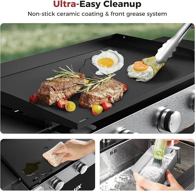 CAMPLUX Flat Top Griddle, Propane gas outdoor grill Griddle Cooking Station for Camping,BBQ,Tailgating or Picnicking, Stainless Steel, Silver, Black