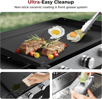 CAMPLUX Flat Top Griddle, Propane gas outdoor grill Griddle Cooking Station for Camping,BBQ,Tailgating or Picnicking, Stainless Steel, Silver, Black