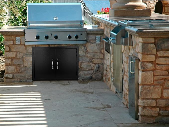 Stanbroil Double Door Dry Storage Pantry - 30-Inch Access Door Black Steel Cabinet Storage for Outdoor Kitchen, BBQ Island, Patio Grill Station