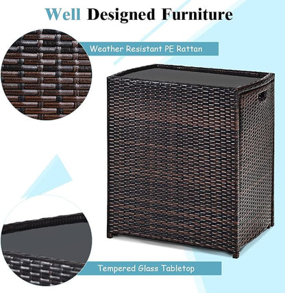 HAPPYGRILL 3 Pieces Wicker Patio Bistro Set, Outdoor Rattan Dining Set, Patio Furniture Set with Cushions for Yard Deck Garden Poolside