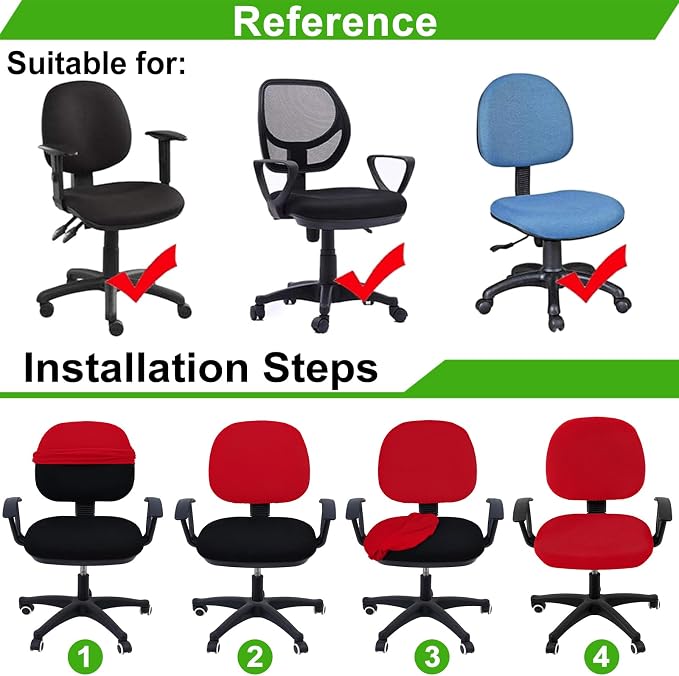 Smiry Office Computer Chair Covers for Desk Rotating Chair Protector | Stretch Jacquard Removable Washable Universal Slipcovers, Seat + Backrest Cover, Red