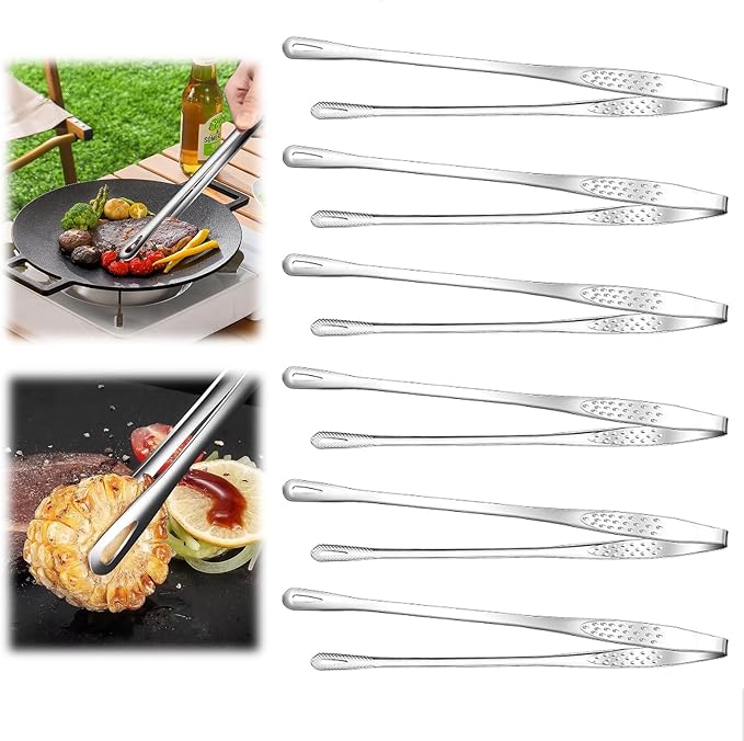 11 Inches Stainless Steel Korean Bbq Grill Tongs,Japanese Barbecue Tongs,For Cooking,Meat,Home Outdoor Steak Salad Food(6 Pcs)