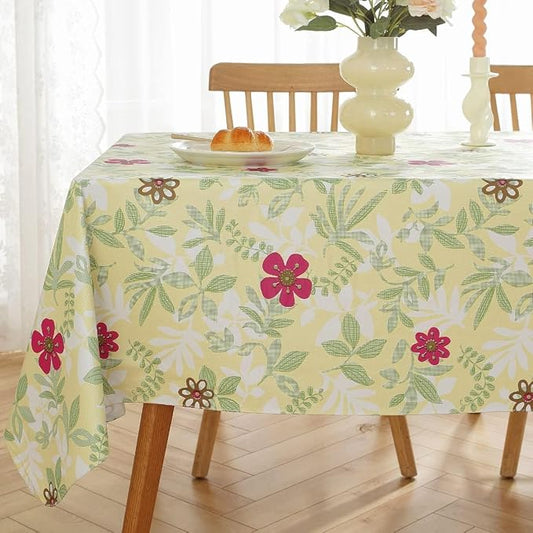 Summer Vinyl Tablecloth with Flannel Backing Rectangle 60 x 102 Inch | Spring Eucalyptus Leaves Waterproof & Non Slip Table Cloth, Plastic Table Cover for Dining, Party, Picnic, Outdoor
