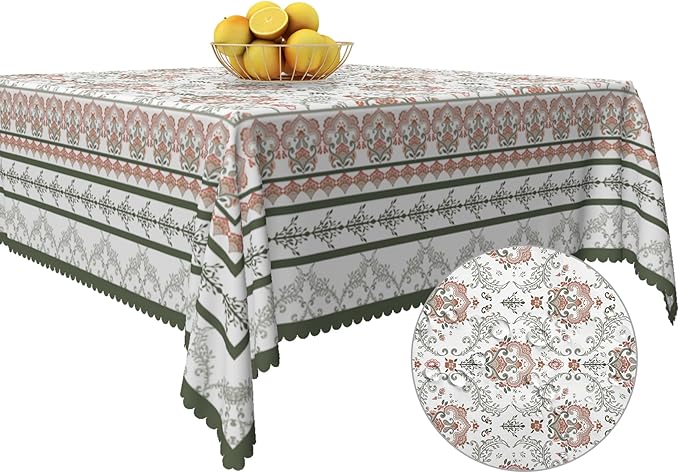 Rustic Floral Tablecloth 60x60 Inch Square Green Pink Flower Boho Spring Wrinkle Resistant Table Cloth Washable Seasonal Retro Square Table Cover for Home Restaurant Picnic Camping 60x60 Inch