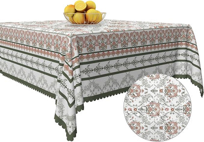 Rustic Floral Tablecloth 60x60 Inch Square Green Pink Flower Boho Spring Wrinkle Resistant Table Cloth Washable Seasonal Retro Square Table Cover for Home Restaurant Picnic Camping 60x60 Inch