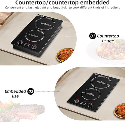 Double Induction Cooktop,110V 2600W 2 burner induction cooktop with hot plat with LED Touch Screen 10 Levels,Child Safety Lock & Timer 110V countertop burners