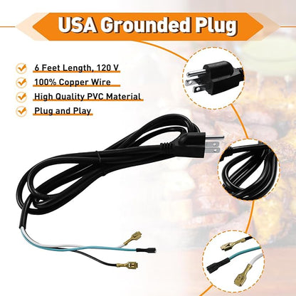 110V Power Cord for GMG Green Mountain Grill Jim Bowie & Daniel Boone 110V Choice Model Pellet Grills, P-1091 Power Cord Replacement Part for GMG DB/JB Choice Wood Pellet Grills