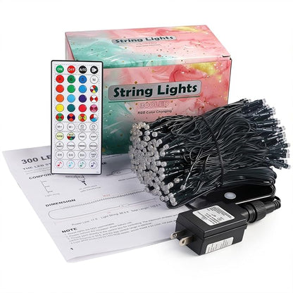 LJLNION Smart Color Changing Halloween Lights, 98.6FT 300 LED RGB String Lights with Remote & App Controlled, Music Sync Multiple Modes, Waterproof Indoor Outdoor Holiday Xmas Tree Party Decor