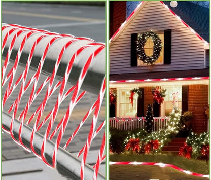 QITONG Solar Christmas Lights, 2 Pack Each 33ft 100 LED Red & White Candy Cane Rope Light Outdoor Waterproof, 8 Modes Fairy Lights in Clear Thin Tube