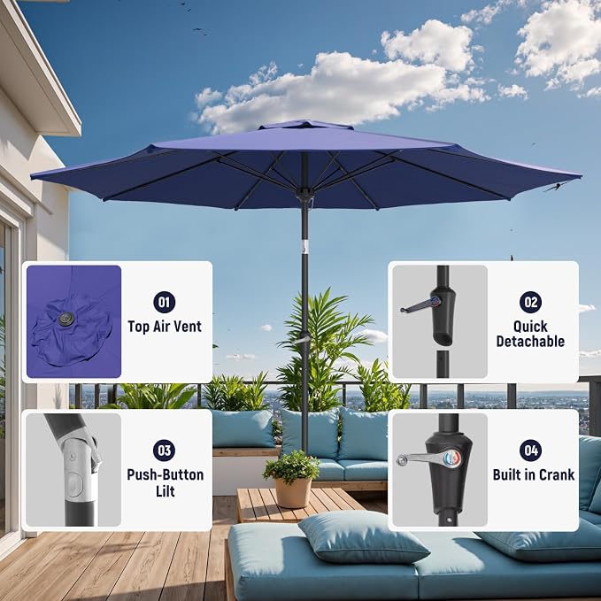 Outdoor Patio Umbrella, 8 Ribs Market Table Umbrella