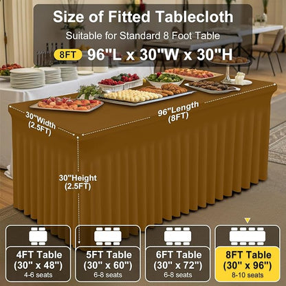 Smiry 2 Pack Spandex Elastic Fitted Table Cloth Skirt for 8FT Table | Stretch Washable Table Cloth, Banquet Table Cover for Wedding, Party, Indoor & Trade Shows, (Dark Brown, 96Lx30Wx30H)