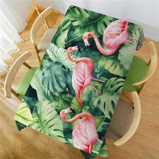 Swono Flamingo Table Covers 52x70 Inch Tropical Pink Flamingo Palm Leaves Wipeable Tablecloth Kitchen Dinning Tabletop Decoration, Table Cloth for Outdoor and Indoor Use