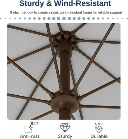 PatioKingdom 9FT Patio Outdoor Umbrella-UPF 50+ Sun Shade with Wind Vent, Push-Button Tilt & Smooth Crank Lift, Rust-Resistant Fiberglass Frame for Garden, Backyard,Yard (Light Gray)