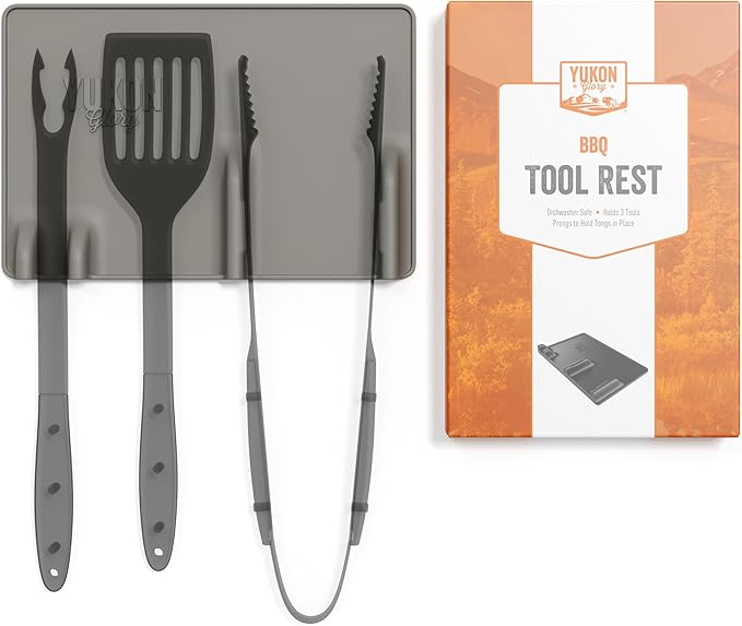 Yukon Glory Grey Silicone Grill Utensil Rest, Heat-Resistant BBQ Utensil Holder Mat, Non-Stick, Dishwasher Safe