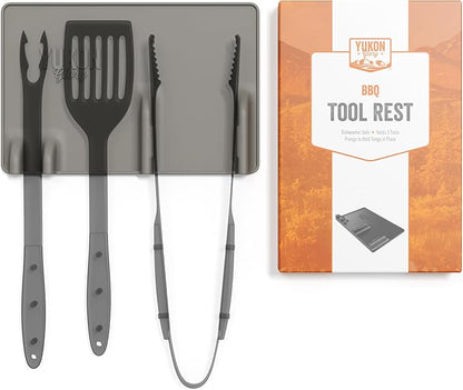 Yukon Glory Grey Silicone Grill Utensil Rest, Heat-Resistant BBQ Utensil Holder Mat, Non-Stick, Dishwasher Safe