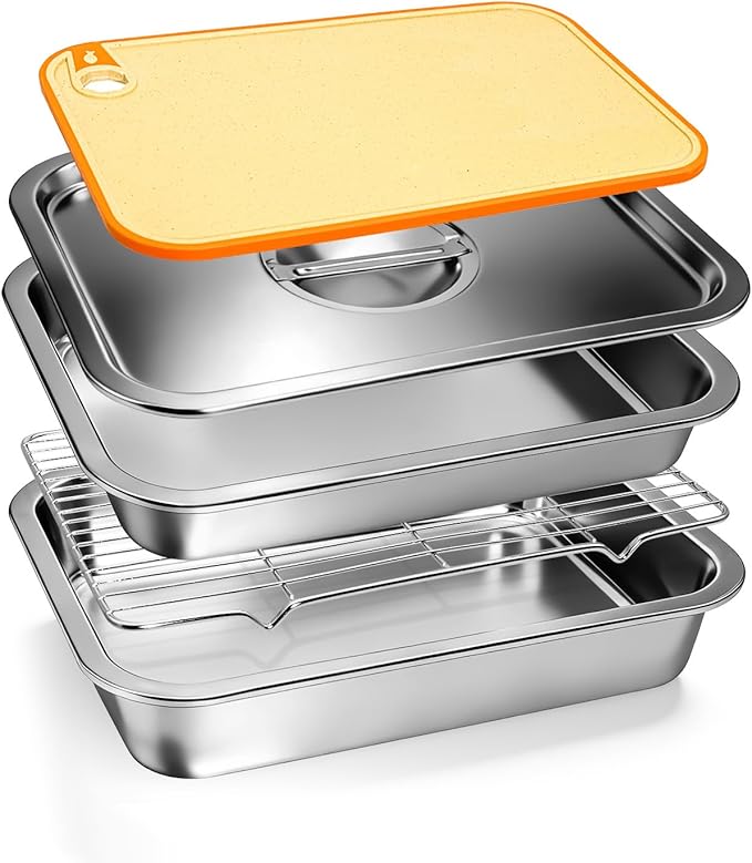 5 in 1 Grill Prep Tray and Carry System, Large Grilling Prep and Serve Tays with Lid and Cutting Board, Deep Meat Marinating Container as BBQ Grilling Gift, Home Series, XL