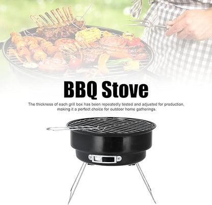 Mini Round Charcoal Grill, Portable BBQ Grill Set for Home, Kitchen, Camping, and Picnic, Foldable Design with Iron Bracket