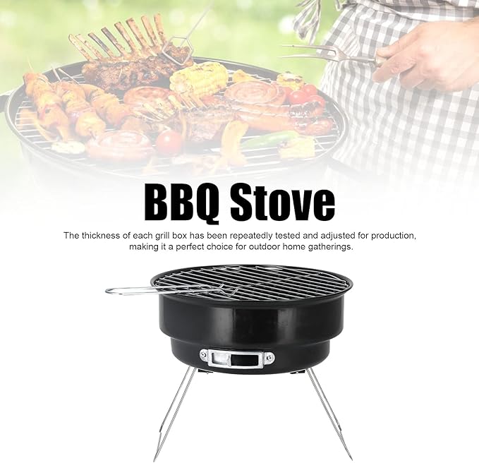 Gaeirt Portable Mini Round Barbecue Grill, Charcoal, Iron, Outdoor, Standing