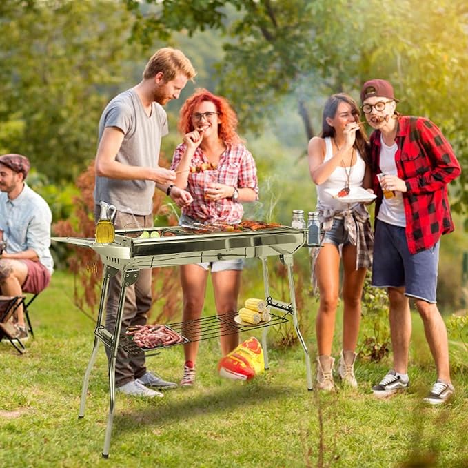 Grill Stand, Lightweight Portable Folding Table for BBQs and Camping, Folding BBQ Grill for Camping, Portable Charcoal Grill, Foldable Barbecue Grill, Stainless Steel BBQ Grill for Outdoor