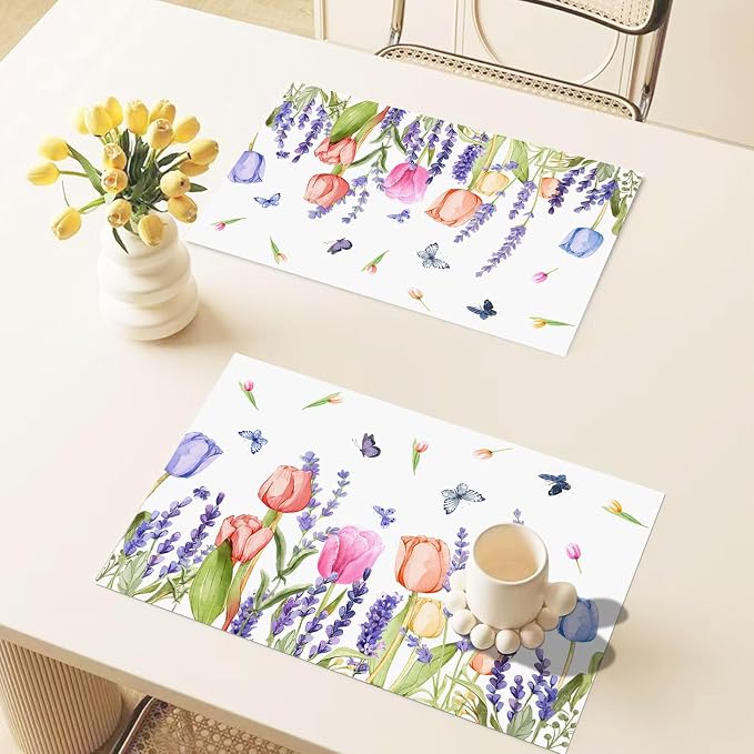 Paper Placemats Disposable 50 Pack Lavender Tulip Placemats 16x 11 Inch Summer Seasonal Rustic Vintage Paper Table Mats for Holiday Home Dining Party Table Decoration