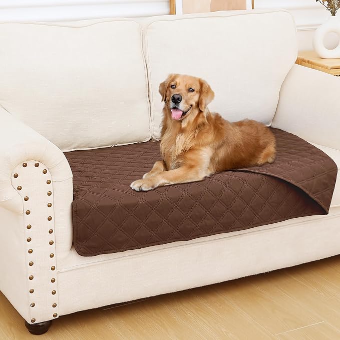 Smiry Waterproof Reversible Pet Couch Covers for Dogs | Pet Friendly, Soft Fabric, Washable Sofa Furniture Protector for Dogs Cat Kids, Checkered (30"x53", Brown/Brown)