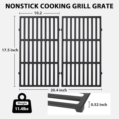 Utheer 7637 Cast Iron Grill Grates Replacement Parts Compatible with Weber Spirit 200 and Spirit II 200 Series E210 E215 E220 S210 S215 S220, 17.5 x 10.2 Inch Cooking Grates, 2 Pack