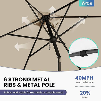 Ayge 6.5x10FT Rectangular Patio Umbrella Outdoor Table Umbrella w/Push Button Tilt & Crank Rectangle Market Umbrella UV Protection for Garden,Deck,Lawn,Yard & Pool,Beige