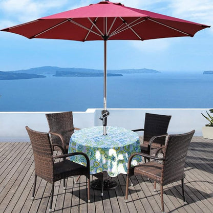 UMINEUX Outdoor Tablecloth with Umbrella Hole and Zipper, Spring/Summer Waterproof Table Cover for Picnic/BBQ/Garden(60" Round,Blue&Green)