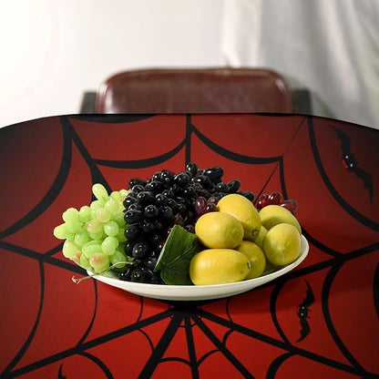 Spider Web Tablecloth, Gothic Black Spider Web Bat Red Water Resistant Wipeable Table Cover for Picnic Party Holiday Kitchen Dinner Table 60"x110"