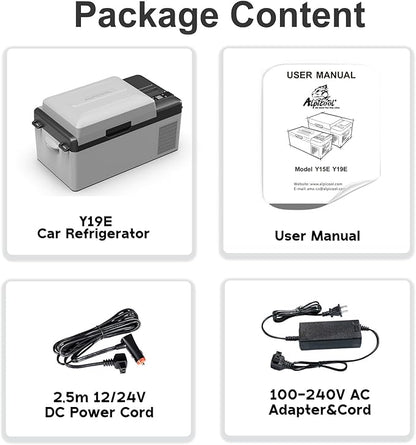 Alpicool Y19E Portable Fridge 12 Volt Car Refrigerator 21Quart Freezer for Fishing, Camping, RV, Truck, Boat-12/24V DC(Grey&Black)