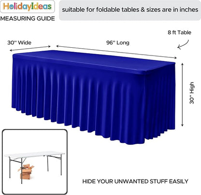 4 Pcs Royal Blue Spandex Table Covers 8ft Rectangle Ruffle Skirts for Party | Elastic Table Covers 8 Foot, Pleated Fitted Table Cloths, Wrinkle Resistant Elegant Table Skirts Wedding, Banquets