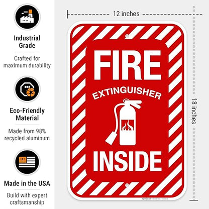 Fire Extinguisher Inside Sign, Fire Safety Sign, 12x18 Inches, 55 mil Thick HDPS (high Density polystyrene), Made in USA