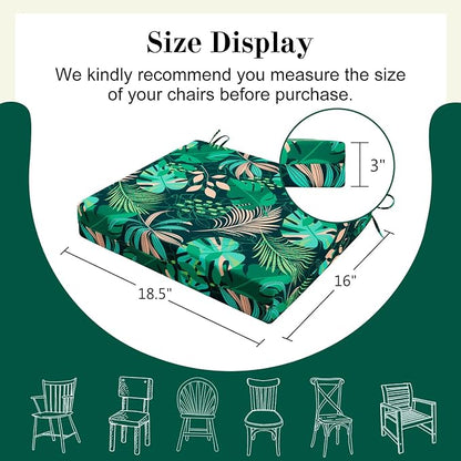Cozyide Outdoor Chair Cushions, Waterproof Patio Seat Cushions with Adjustable Straps, Square Corner Patio Chair Cushions for Garden, Green Leaf, 18.5x16x3 Inch (Pack of 4)