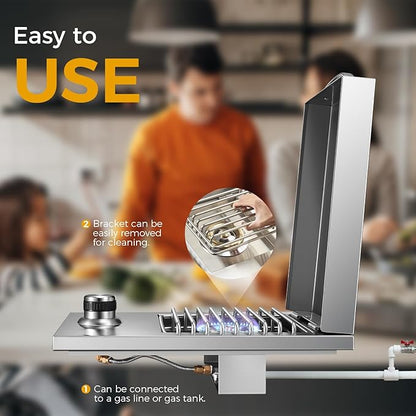Outdoor Grill Drop-in Gas Single Side Grill Burner, 304 Stainless Steel, Natural Gas Built-in Side Burner