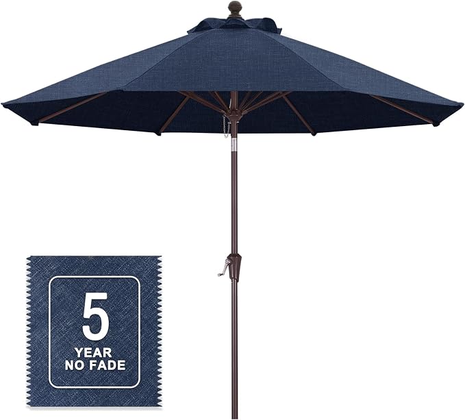 MASTERCANOPY 9ft Olefin 5-Year-Non-Fading Patio Umbrella Light Navy Blue | UV/Water/Fade-Resistant Canopy, Vented Top, 8 Fiberglass Ribs – Ideal For Deck, Yard, Market