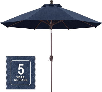 MASTERCANOPY 9ft Olefin 5-Year-Non-Fading Patio Umbrella Light Navy Blue | UV/Water/Fade-Resistant Canopy, Vented Top, 8 Fiberglass Ribs – Ideal For Deck, Yard, Market