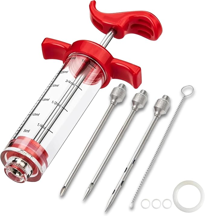 Meat Injector Syringe - 3 Marinade Injector Needles for BBQ Grill, Plastic Meat Injector Kit with 1oz Large Capacity, Ideal for Injecting Marinade into Turkey and Burger