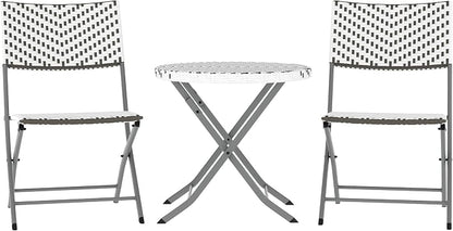 Flash Furniture Rouen Commercial Grade Folding Bistro Set, Indoor/Outdoor PE Rattan Table Top, Back and Seat, Charcoal Steel Frames, 3 Piece Set, Gray/White