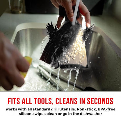 Grillbot Heat Resistant BBQ Heat Shield for Utensils, Protect Hands from Burns, Splatter & Flare-Ups, BPA-Free Silicone, Dishwasher Safe, Universal Fit, Perfect Grill Gift for Men (Black, Bat)