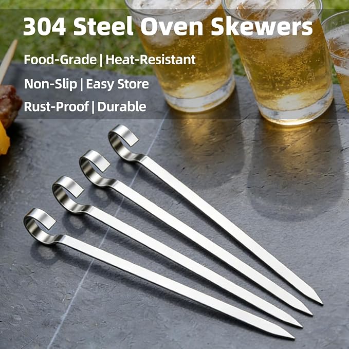 40PCS Kabob Skewers Flat Metal BBQ Barbecue Skewer 7" short Stainless Steel Shish Kebob Sticks Wide Reusable Grilling Skewers Set for Meat Shrimp Vegetable, Set of 40 with box (4.75inch 40PCS)