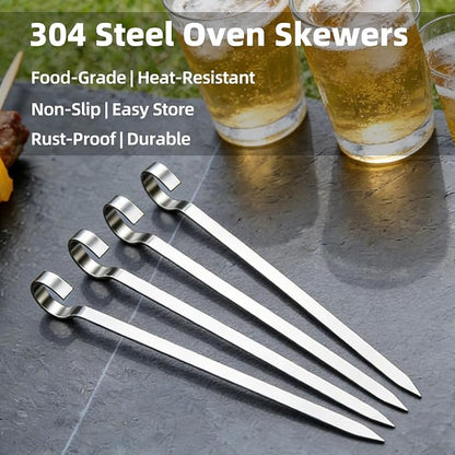 40PCS Kabob Skewers Flat Metal BBQ Barbecue Skewer 7" short Stainless Steel Shish Kebob Sticks Wide Reusable Grilling Skewers Set for Meat Shrimp Vegetable, Set of 40 with box (4.75inch 40PCS)