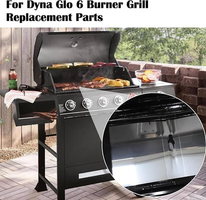 Hiorucet Grill Grease Tray Replacement Parts for Dyna Glo DGB610SSP, Adjustable 30''-36'' Gas Grill Drip Pan with Catch Pan, Heat Plate Shields for Dyna Glo 6 Burner Grill Parts.